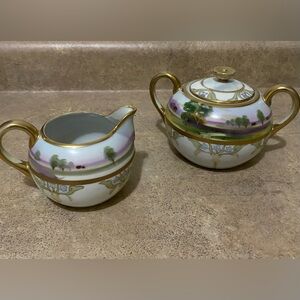Vintage Nippon Hand Painted Sugar and Creamer Set